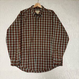 Eddie Bauer Shirt Men's Size L Red Green White Plaid Cotton Long Sleeve